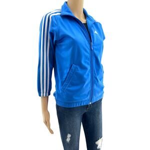 Adidas XS Y2K Blue White Long Sleeve Pop Collar Zip Up Track Jacket